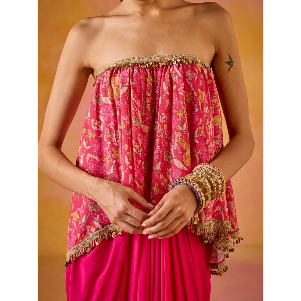 Old Marigold Aleesa Hot Pink Muslin Top & Crepe Skirt (Set of 2)