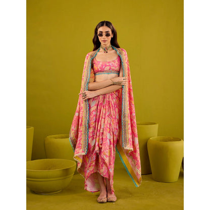 Old Marigold Zareena Pink Muslin Blouse and Skirt with Dupatta (Set of 3)