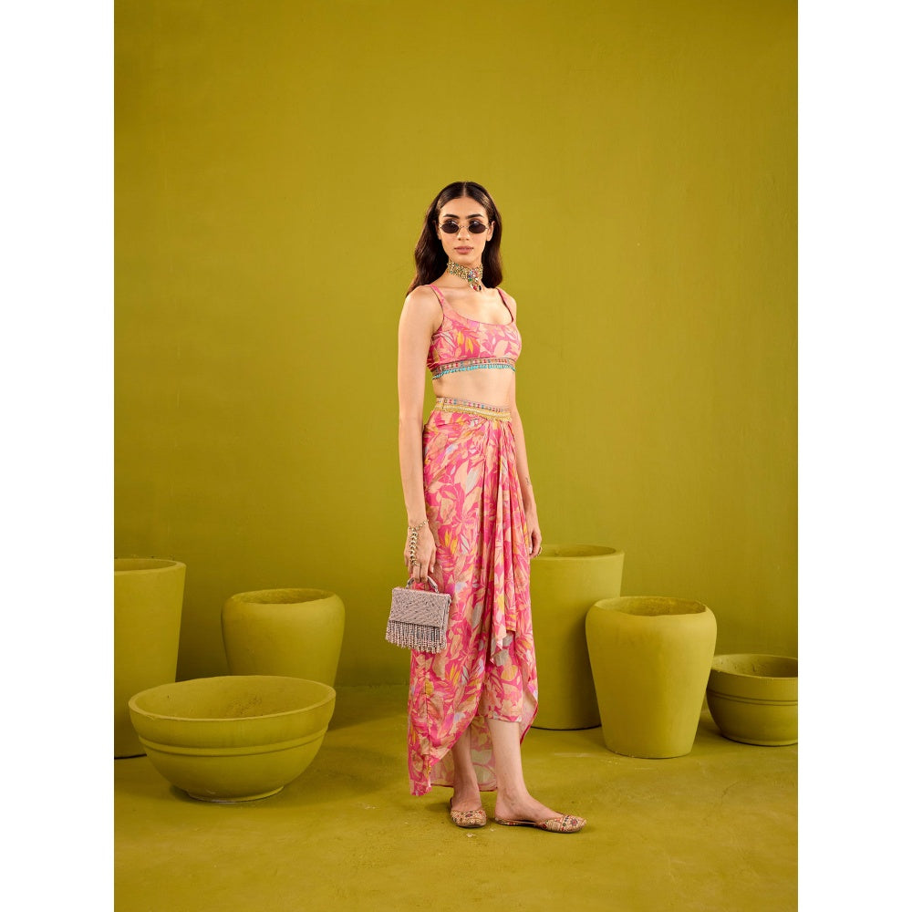 Old Marigold Zareena Pink Muslin Blouse and Skirt with Dupatta (Set of 3)