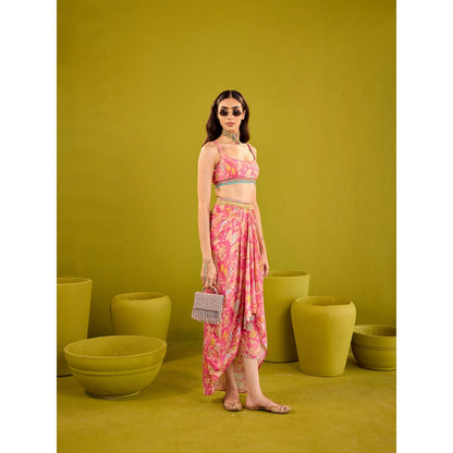 Old Marigold Zareena Pink Muslin Blouse and Skirt with Dupatta (Set of 3)