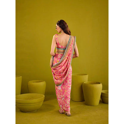 Old Marigold Zareena Pink Muslin Blouse and Skirt with Dupatta (Set of 3)