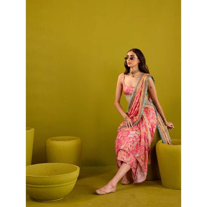 Old Marigold Zareena Pink Muslin Blouse and Skirt with Dupatta (Set of 3)