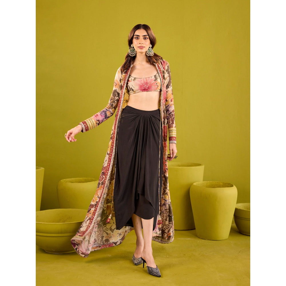 Old Marigold Rehnuma Black Tissue Jacket and Blouse with Crepe Skirt (Set of 3)