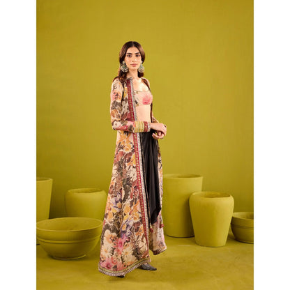 Old Marigold Rehnuma Black Tissue Jacket and Blouse with Crepe Skirt (Set of 3)