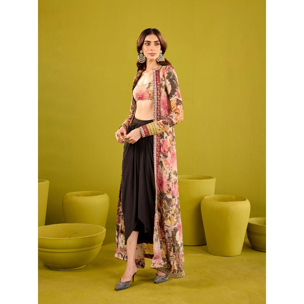 Old Marigold Rehnuma Black Tissue Jacket and Blouse with Crepe Skirt (Set of 3)