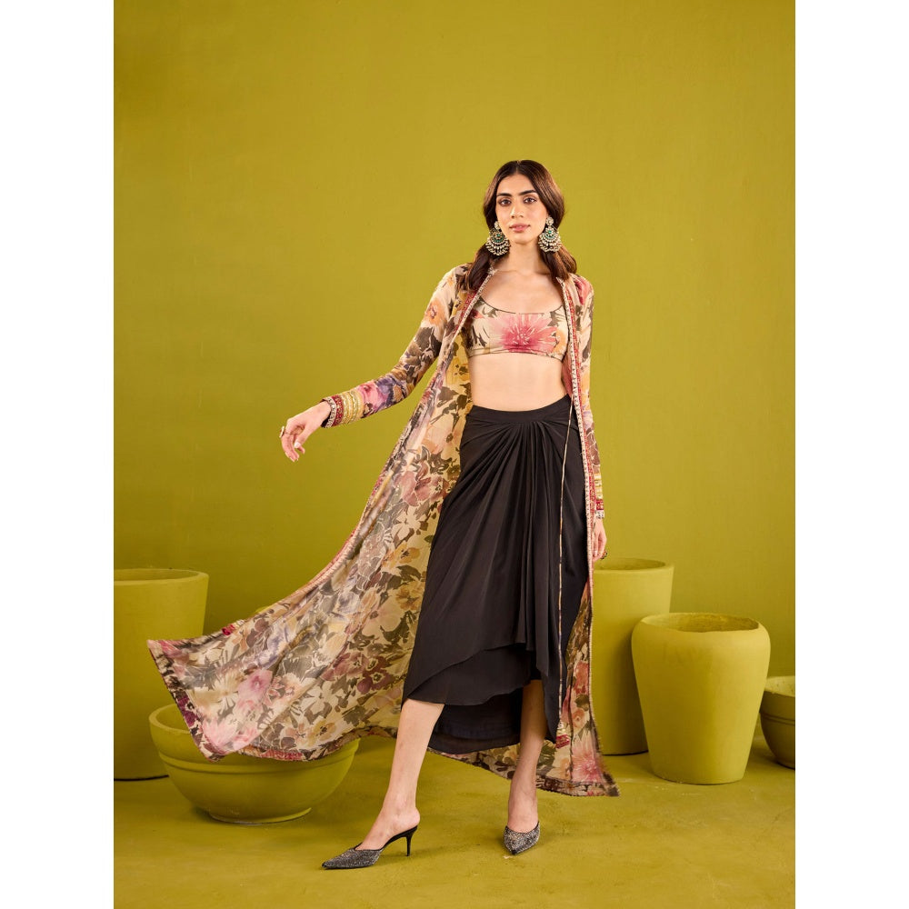 Old Marigold Rehnuma Black Tissue Jacket and Blouse with Crepe Skirt (Set of 3)