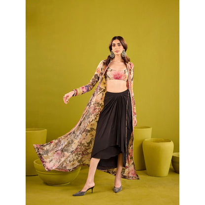 Old Marigold Rehnuma Black Tissue Jacket and Blouse with Crepe Skirt (Set of 3)