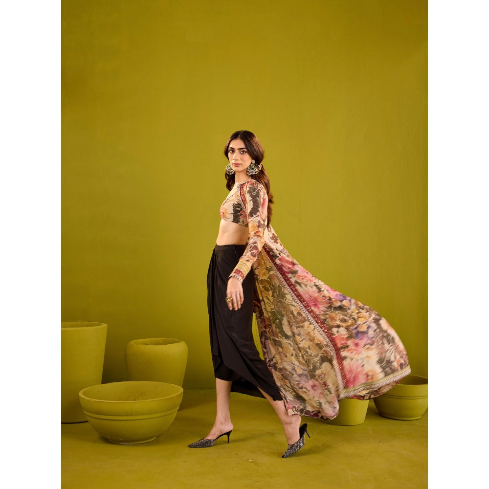 Old Marigold Rehnuma Black Tissue Jacket and Blouse with Crepe Skirt (Set of 3)