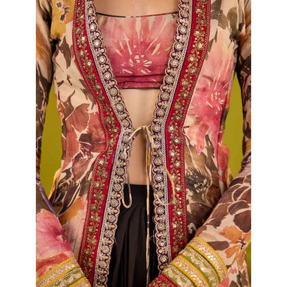 Old Marigold Rehnuma Black Tissue Jacket and Blouse with Crepe Skirt (Set of 3)