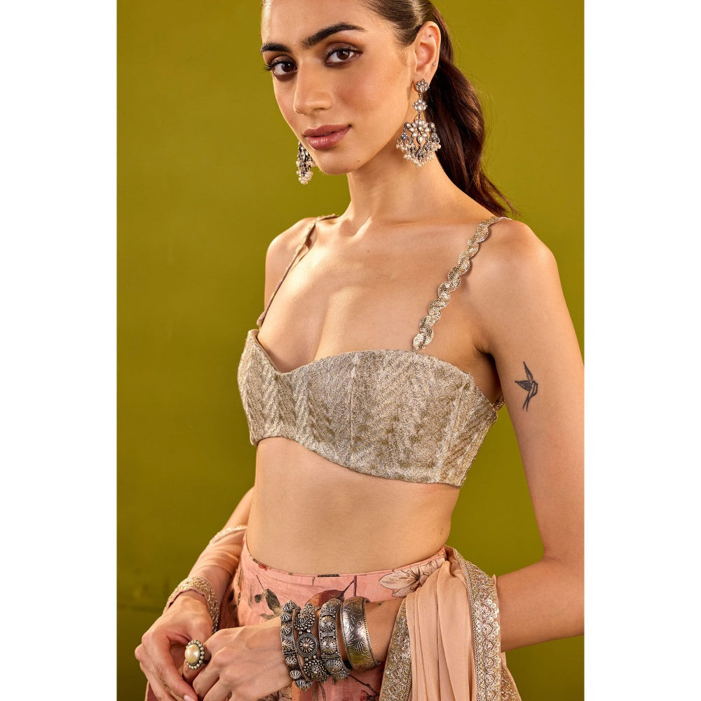 Old Marigold Geet Silver Embroidered Strappy Stitched Blouse