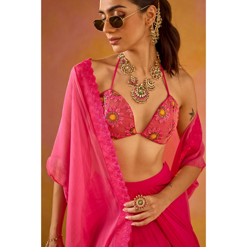 Old Marigold Chandani Hot Pink Embroidered Bikini Style Stitched Blouse