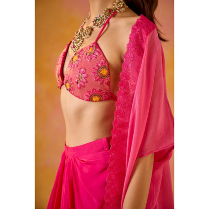 Old Marigold Chandani Hot Pink Embroidered Bikini Style Stitched Blouse