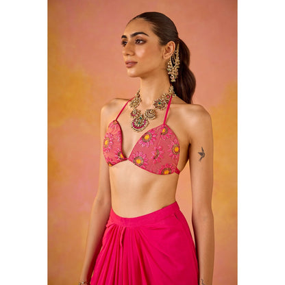 Old Marigold Chandani Hot Pink Embroidered Bikini Style Stitched Blouse