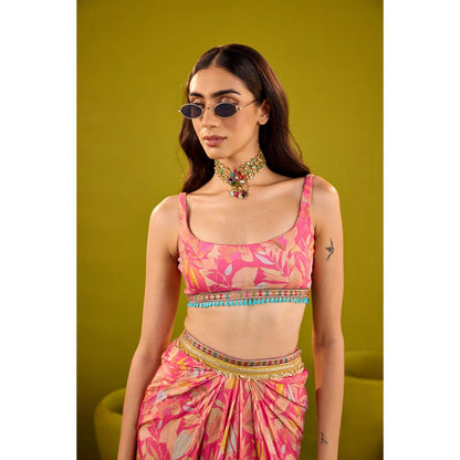 Old Marigold Nazara Pink Floral Muslin Stitched Blouse