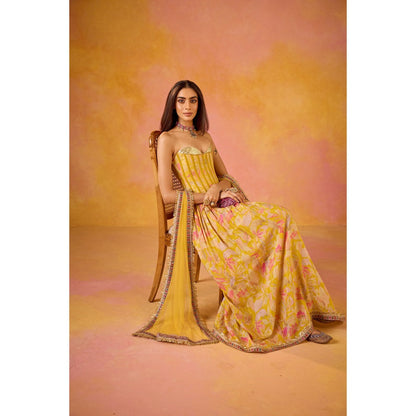 Old Marigold Hania Yellow Sequinned Corset Style Stitched Blouse
