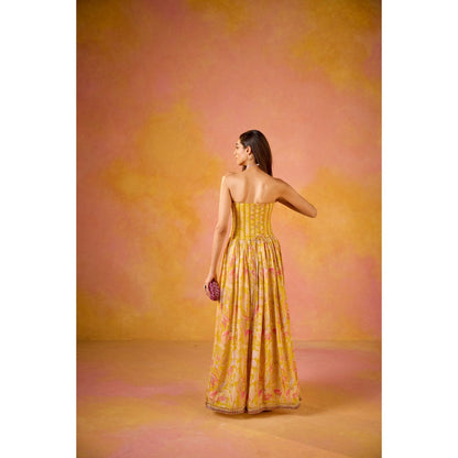Old Marigold Hania Yellow Sequinned Corset Style Stitched Blouse