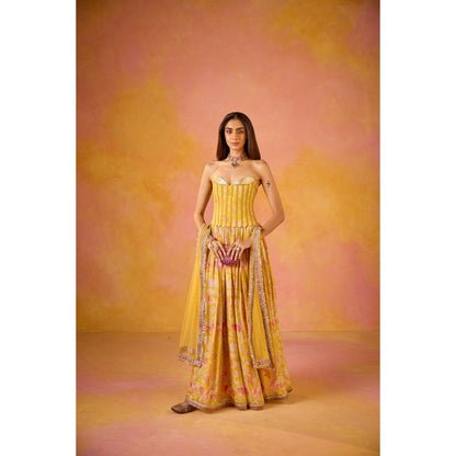 Old Marigold Hania Yellow Sequinned Corset Style Stitched Blouse