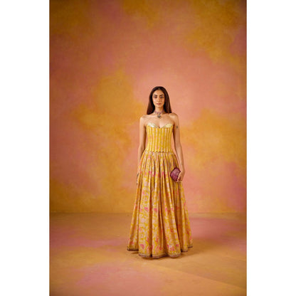 Old Marigold Hania Yellow Sequinned Corset Style Stitched Blouse