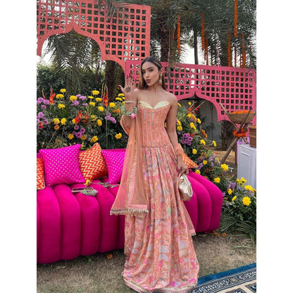 Old Marigold Alina Peach Muslin Lehenga with Top and Dupatta (Set of 3)