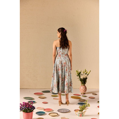 Old Marigold Fiorella Blue Floral Tube Midi Dress