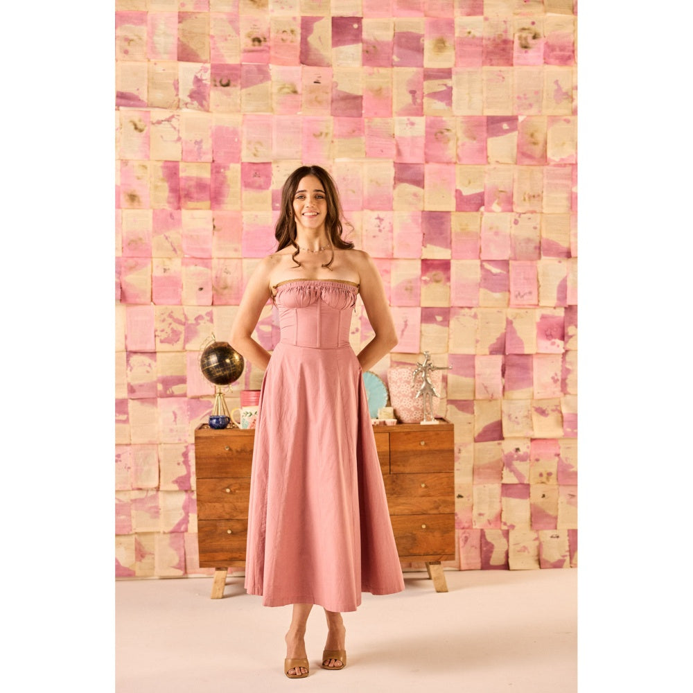 Old Marigold Verona Dusty Pink Corset Tube Midi Dress
