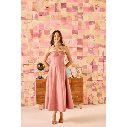Old Marigold Verona Dusty Pink Corset Tube Midi Dress