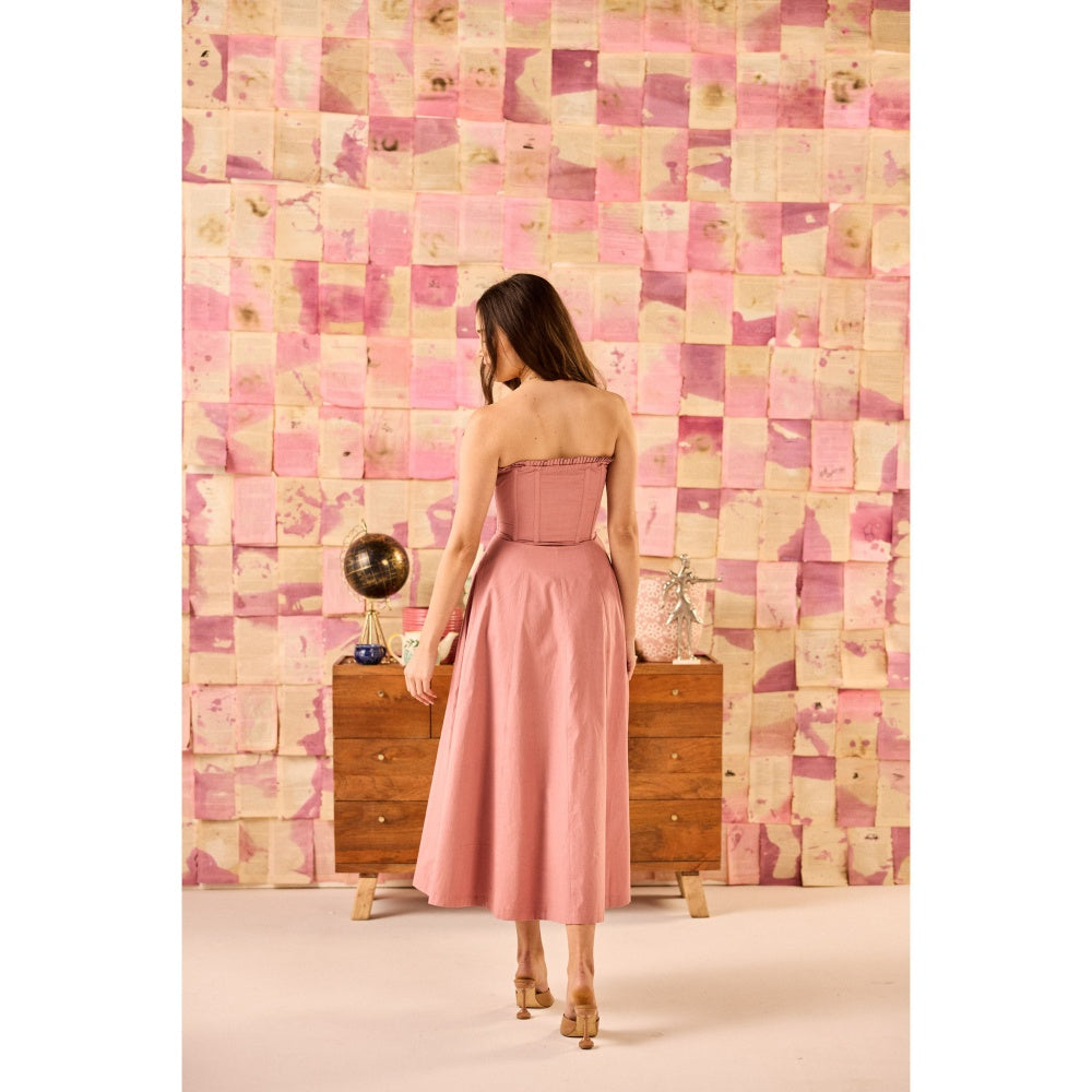 Old Marigold Verona Dusty Pink Corset Tube Midi Dress