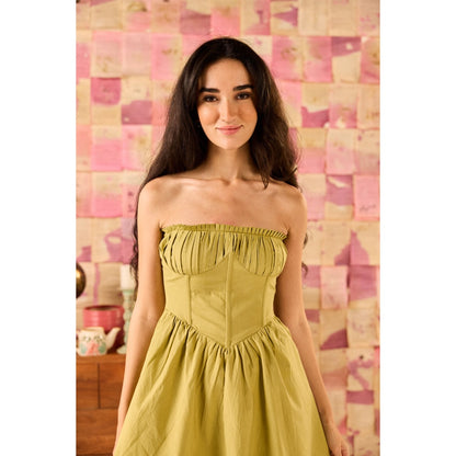 Old Marigold Calla Green Corset Tube Mini Dress