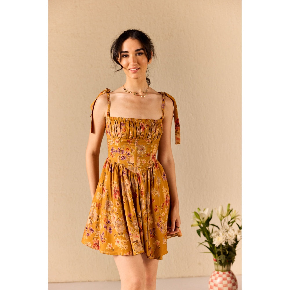Old Marigold Isola Mustard Floral Babydoll Mini Dress