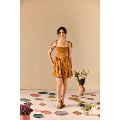 Old Marigold Isola Mustard Floral Babydoll Mini Dress