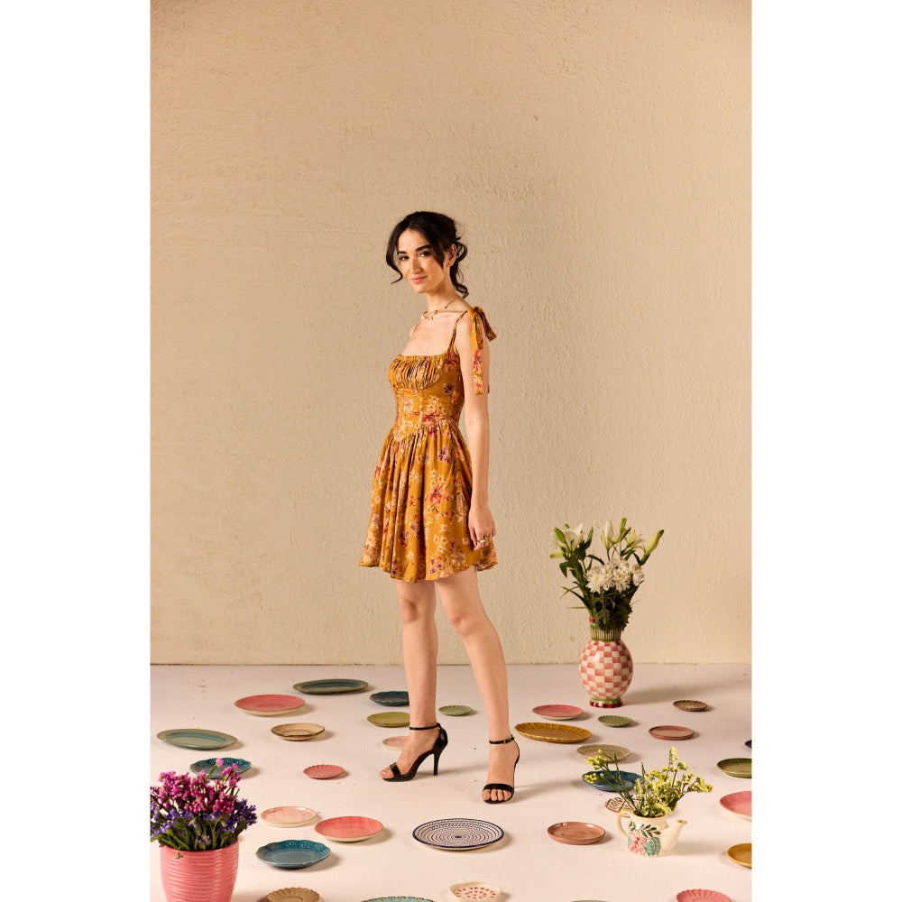Old Marigold Isola Mustard Floral Babydoll Mini Dress