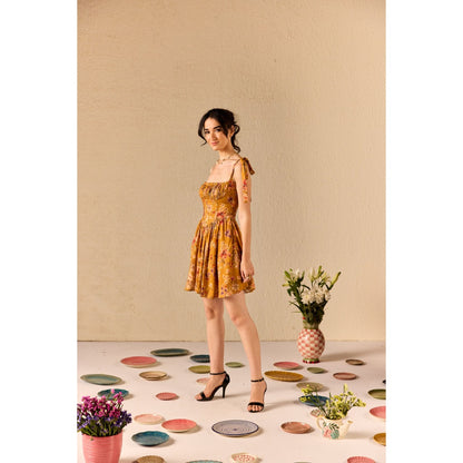 Old Marigold Isola Mustard Floral Babydoll Mini Dress