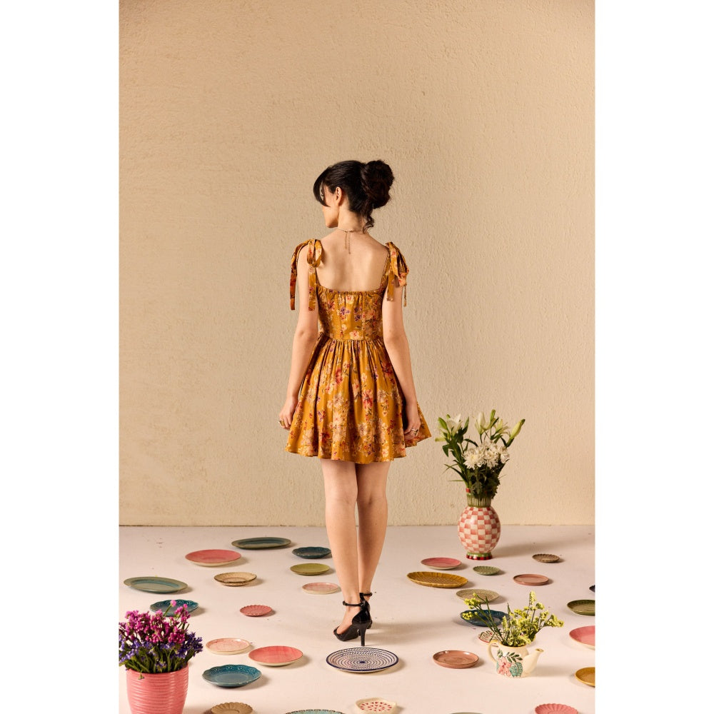 Old Marigold Isola Mustard Floral Babydoll Mini Dress