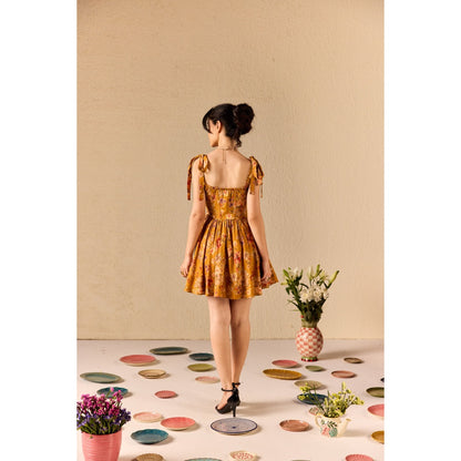 Old Marigold Isola Mustard Floral Babydoll Mini Dress