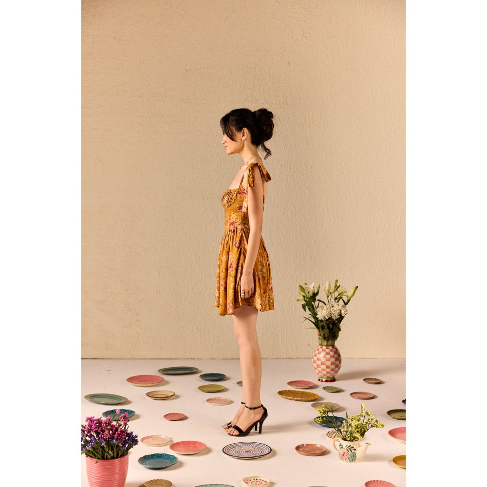 Old Marigold Isola Mustard Floral Babydoll Mini Dress