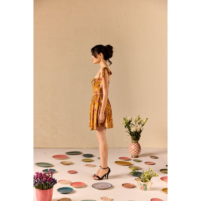 Old Marigold Isola Mustard Floral Babydoll Mini Dress