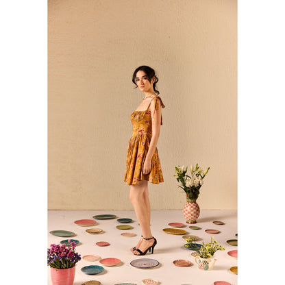 Old Marigold Isola Mustard Floral Babydoll Mini Dress