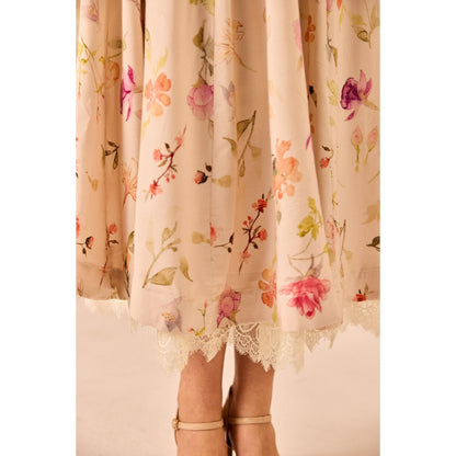 Old Marigold Poema Beige Lacey Floral Midi Corset Dress
