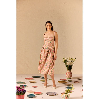 Old Marigold Versa Peach Floral Cotton Dress