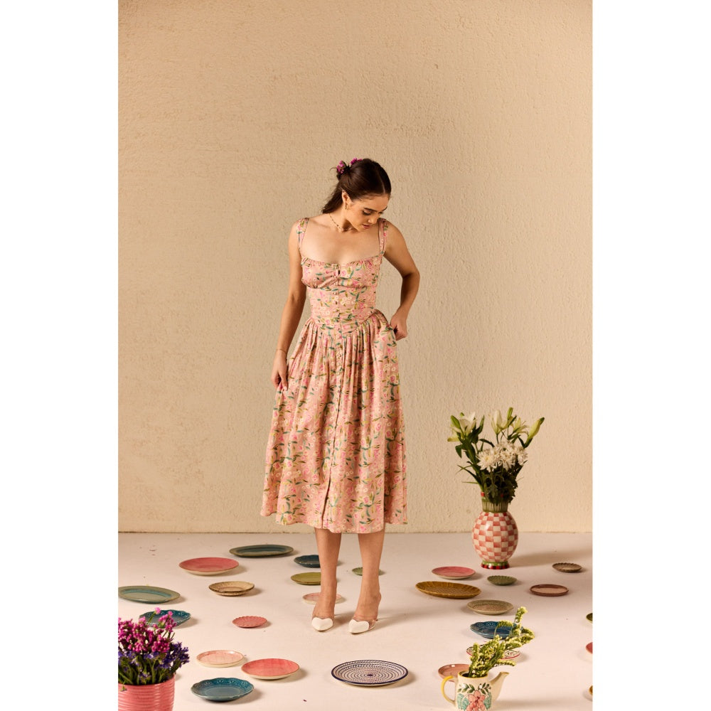 Old Marigold Versa Peach Floral Cotton Dress