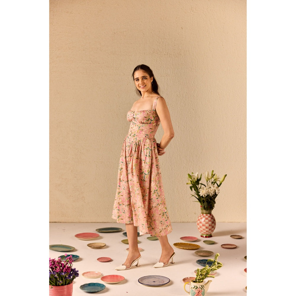 Old Marigold Versa Peach Floral Cotton Dress