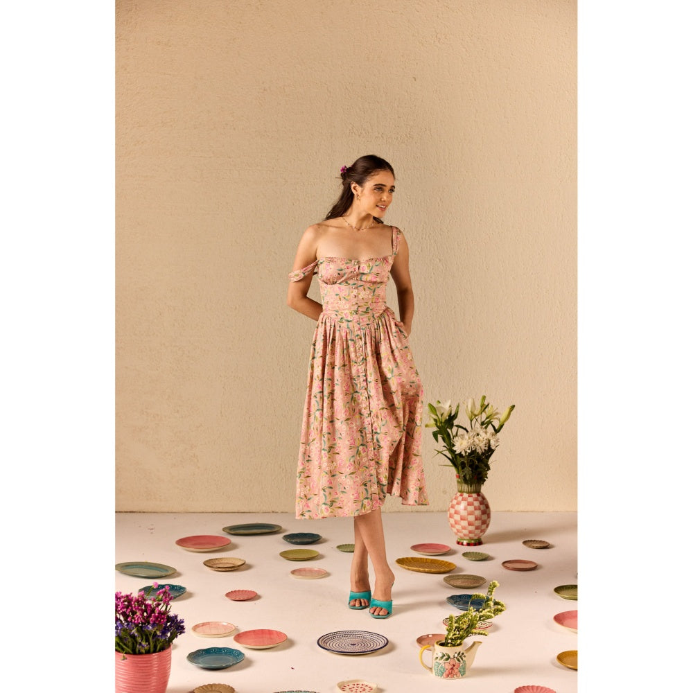 Old Marigold Versa Peach Floral Cotton Dress