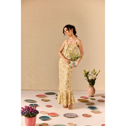 Old Marigold Cream Sierra Green Cotton Floral Co-Ord (Set of 2)