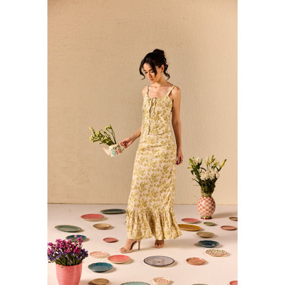 Old Marigold Cream Sierra Green Cotton Floral Co-Ord (Set of 2)