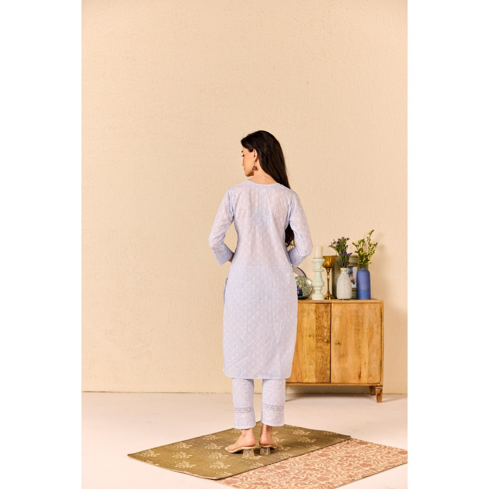 Old Marigold Suhana Powder Blue Cotton Chikankari Kurta with Pant (Set of 2)