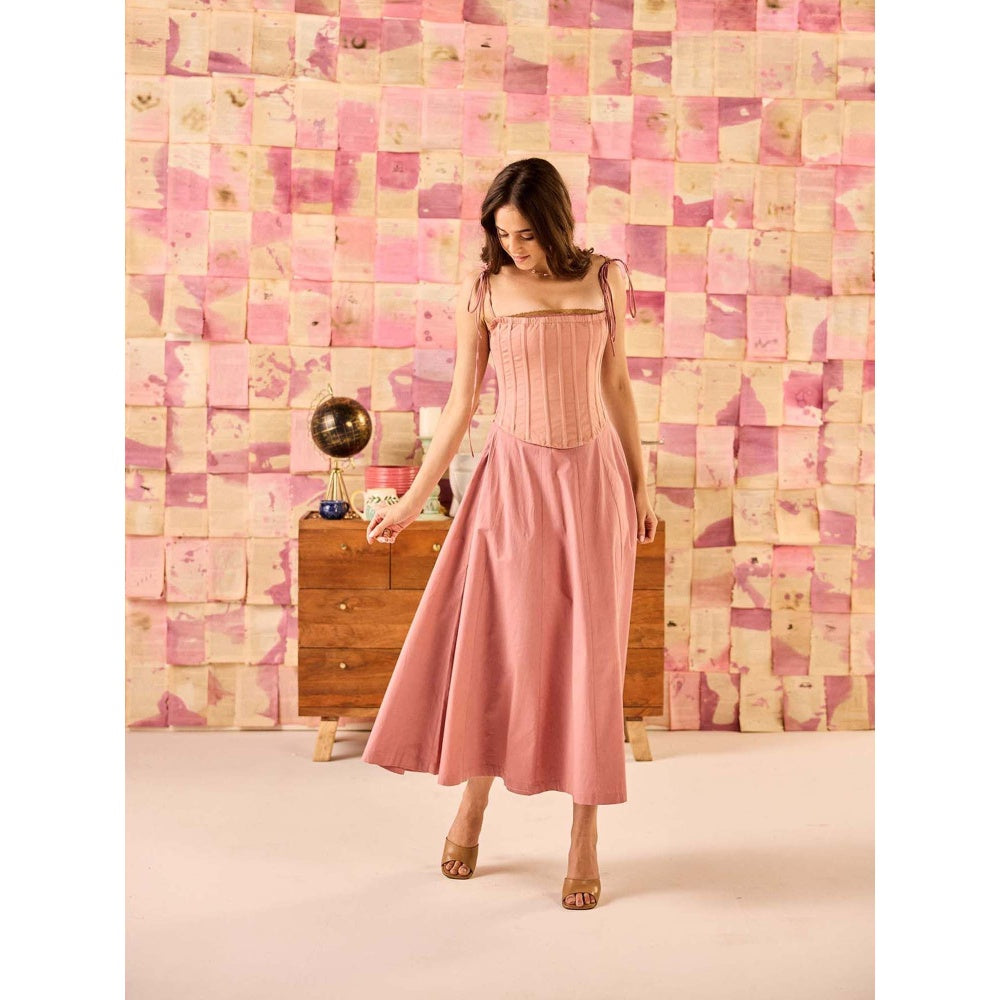 Old Marigold Toscana Dusky Rose Gold Midi Dress With Corset Jacket (Set of 2)