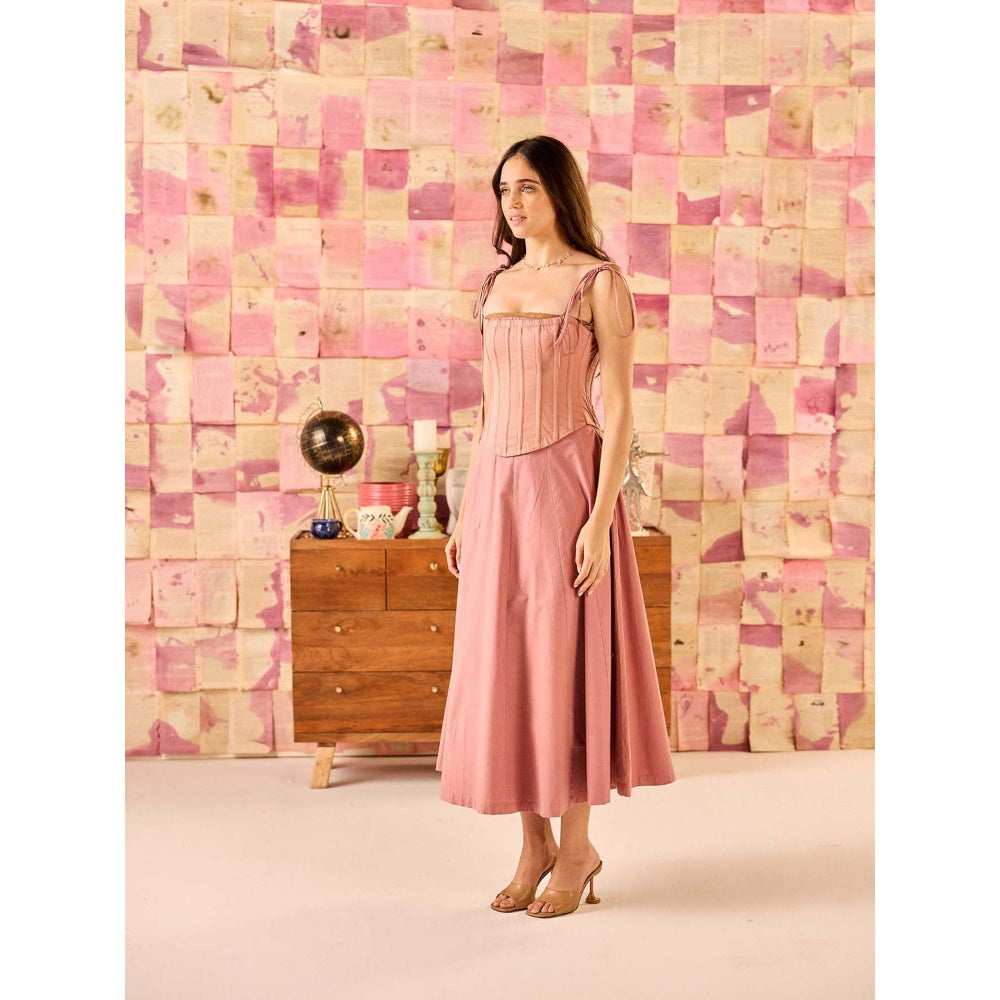 Old Marigold Toscana Dusky Rose Gold Midi Dress With Corset Jacket (Set of 2)