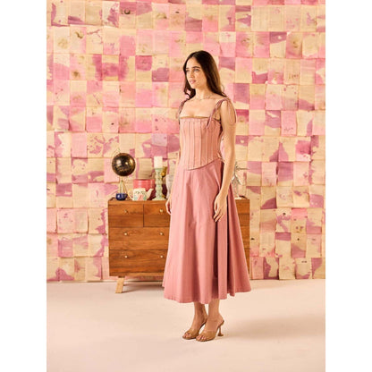 Old Marigold Toscana Dusky Rose Gold Midi Dress With Corset Jacket (Set of 2)