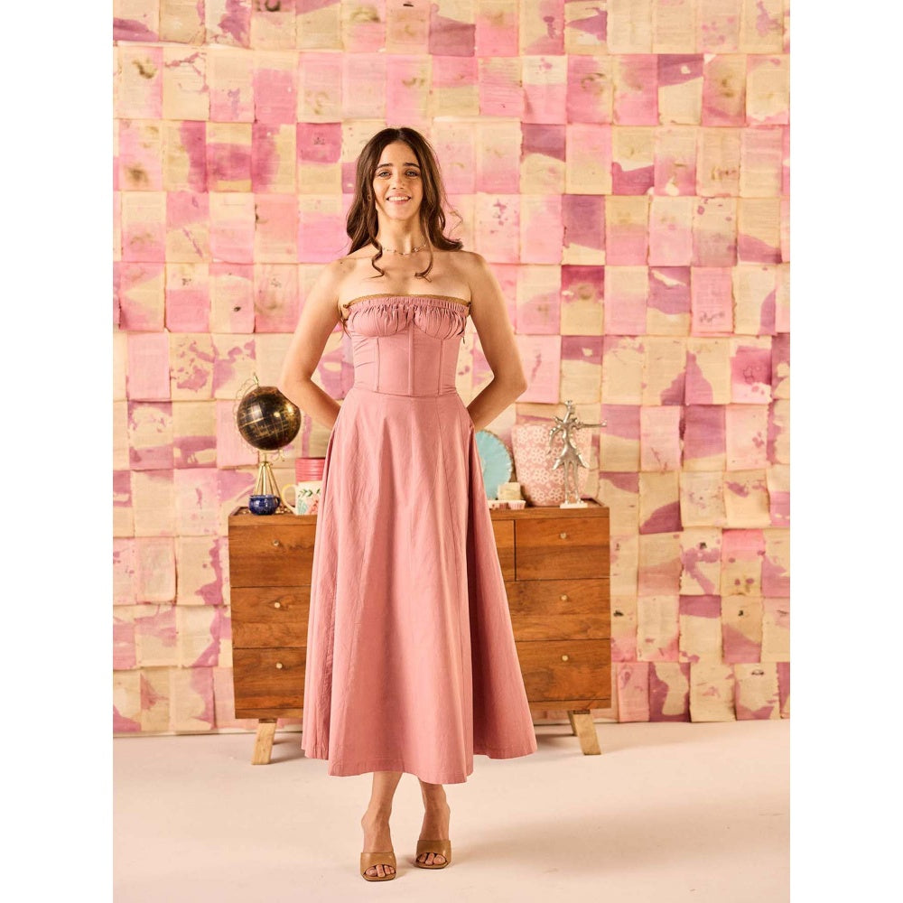 Old Marigold Toscana Dusky Rose Gold Midi Dress With Corset Jacket (Set of 2)