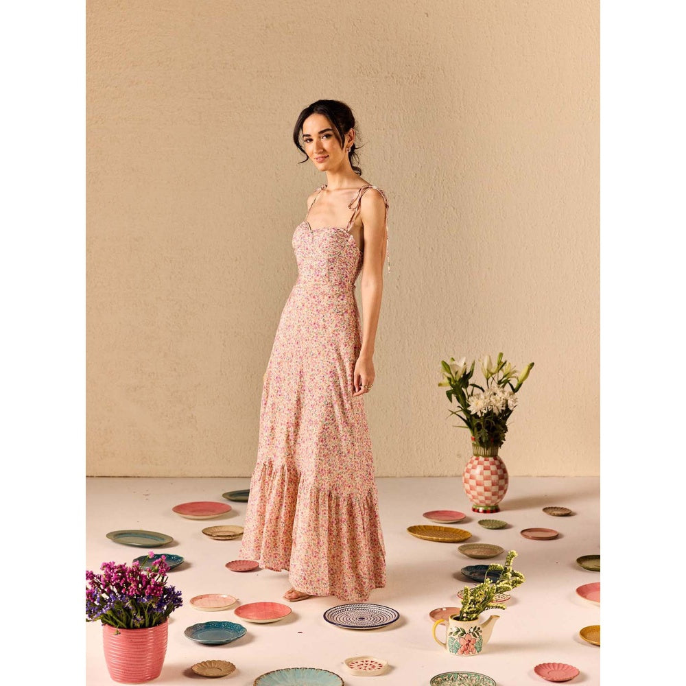 Old Marigold Solene Muslin Floral Ruffle Multi-Color Maxi Dress